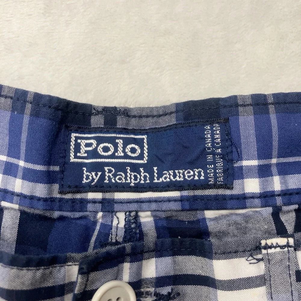 Vintage Polo Ralph Lauren Shorts Plaid Double Pleated Pony Logo Blue Mens Fit 32